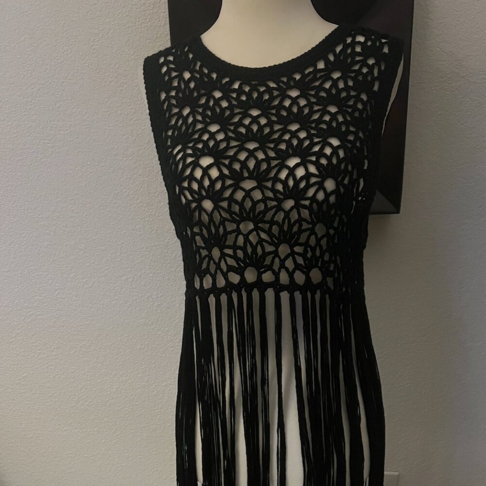 BLOEUR Crochet Fringe Black Cover/Vest Small/Medium